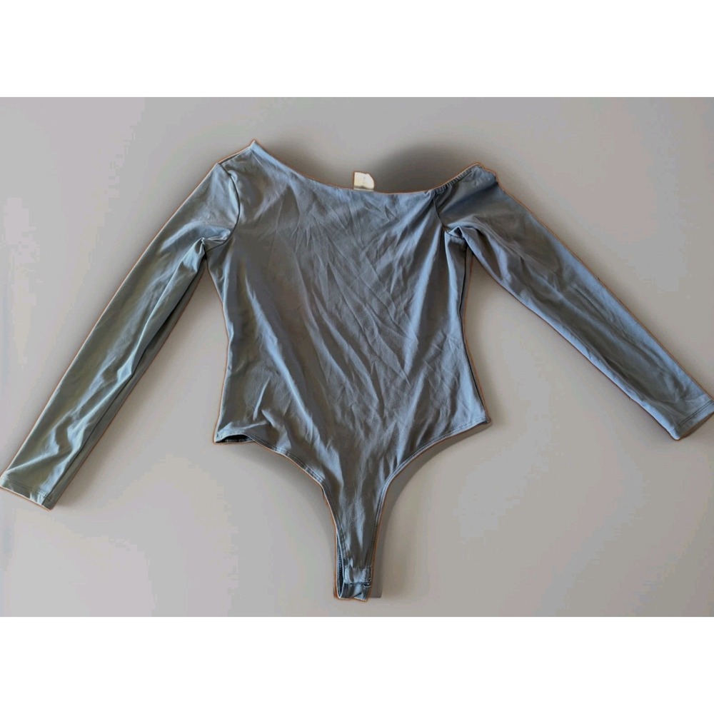 No Comment Large Blue Off Shoulder Asymmetrical Long Sleeve Thong Bodysuit NEW